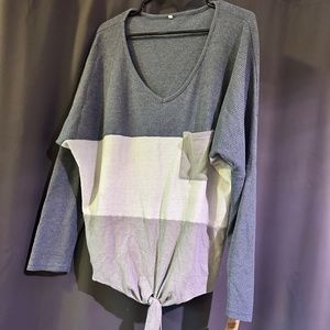 Twisted Waffle Knit Color Block Long Sleeve Shirt